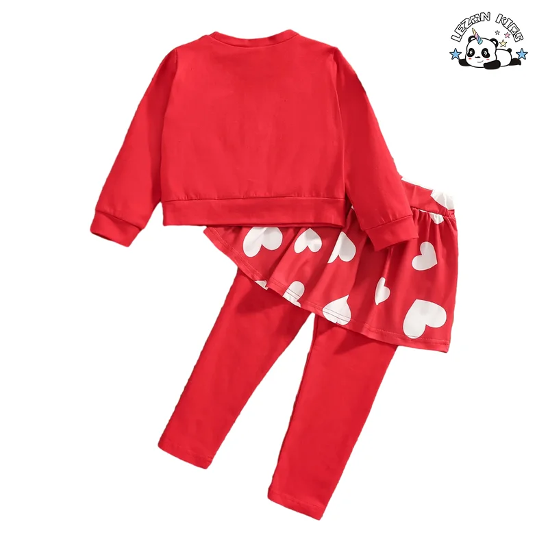 Conjunto de roupa infantil personalizável de manga longa com coração e contas para o Dia dos Namorados - Product Image
