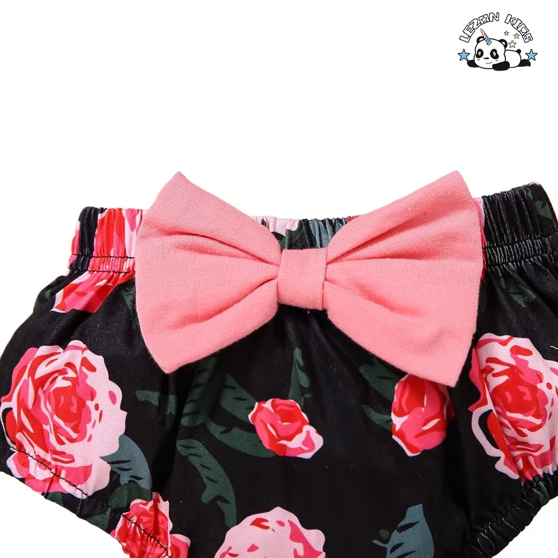 Customizable Children's Wear Letter Printing Big Flower Fly Sleeve Two-piece Children's Wear - Product Image