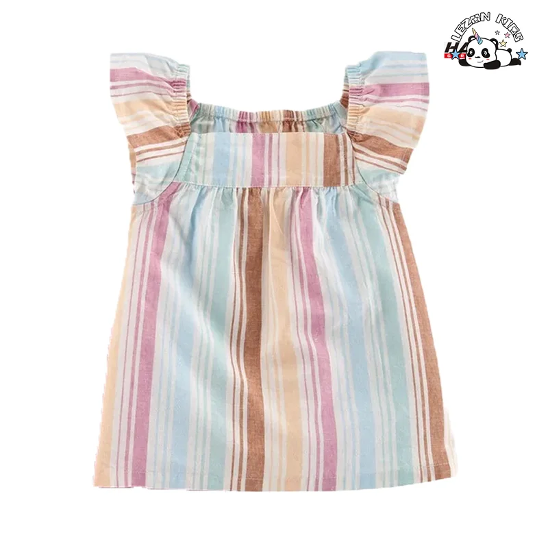 Conjunto de Roupas de Verão Coloridas e Listradas Personalizáveis para Meninas com Top sem Mangas e Shorts Rosa - Product Image
