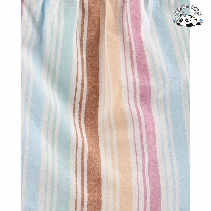 Conjunto de Roupas de Verão Coloridas e Listradas Personalizáveis para Meninas com Top sem Mangas e Shorts Rosa - Product Image