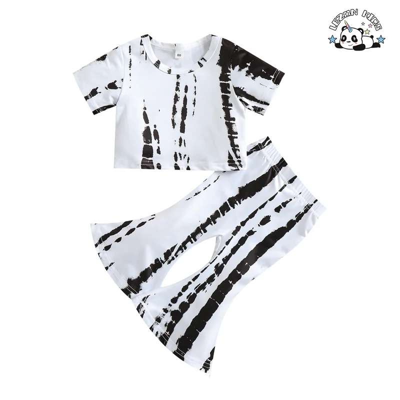 Conjunto de Camisa T-Shirt Personalizável com Efeito Ombre e Calças Flares para Meninas, Roupas de Inverno no Estilo Western com Manga Longa, Conjunto de 2 Peças de Roupas Personalizadas