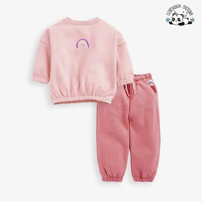 Customizable Embroidered Patchwork Suit Long Sleeves Cute Western Sweet StylesCotton Fabric Girls Clothing Sets