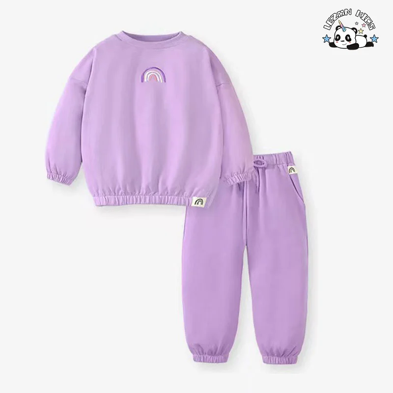 Customizable Embroidered Patchwork Suit Long Sleeves Cute Western Sweet StylesCotton Fabric Girls Clothing Sets - Product Image