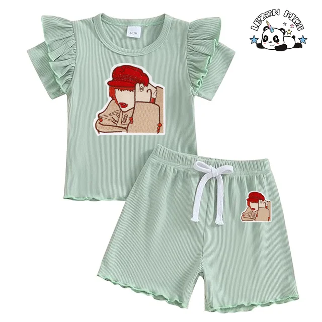 Conjunto de Roupas de Verão Personalizáveis para Meninas com Preço de Fábrica, Adesivos Divertidos, Roupas de Algodão Tricotado para Bebês - Product Image