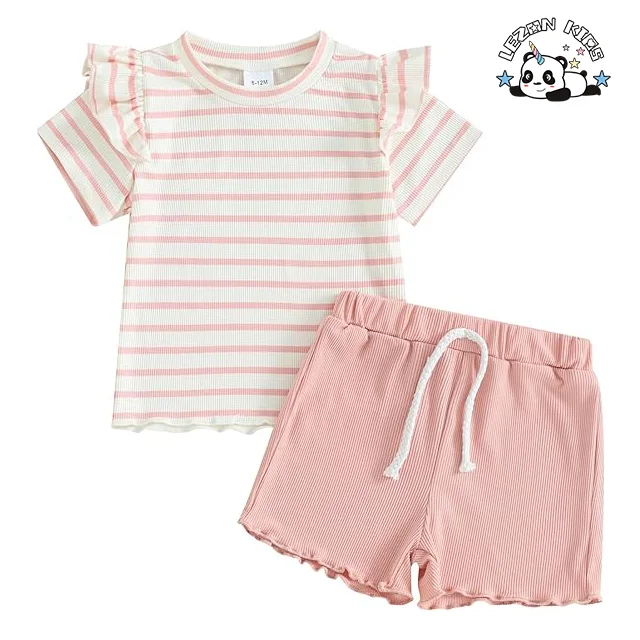 Conjunto de Roupas de Verão Personalizáveis para Meninas com Preço de Fábrica, Adesivos Divertidos, Roupas de Algodão Tricotado para Bebês - Product Image