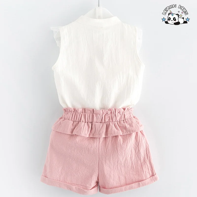 Conjuntos de Roupas Personalizáveis para Meninas Pequenas Moda Fofa Bebê Menina Roupas Camisa com Babados e Bordados Florais Conjuntos de Roupas para Meninas - Product Image