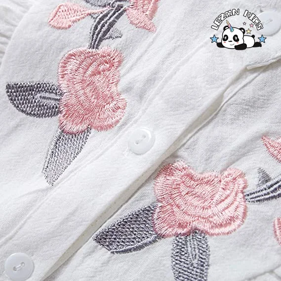 Conjuntos de Roupas Personalizáveis para Meninas Pequenas Moda Fofa Bebê Menina Roupas Camisa com Babados e Bordados Florais Conjuntos de Roupas para Meninas - Product Image