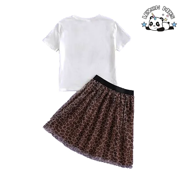 Customizable Fashion Style Leopard Printing T Shirt Set Leopard Skirt Girls Matching Set for Summer - Product Image