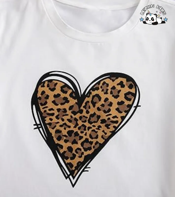 Customizable Fashion Style Leopard Printing T Shirt Set Leopard Skirt Girls Matching Set for Summer - Product Image