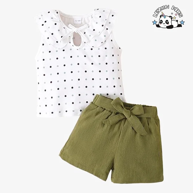 Conjunto de Roupas Personalizáveis para Meninas Crianças Solidas Sem Mangas de Algodão Conjuntos de Calções Diários para Meninas