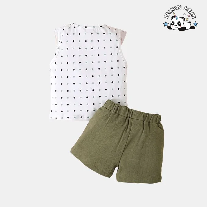 Conjunto de Roupas Personalizáveis para Meninas Crianças Solidas Sem Mangas de Algodão Conjuntos de Calções Diários para Meninas - Product Image
