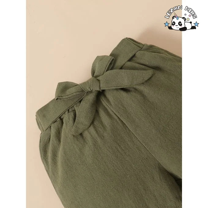 Conjunto de Roupas Personalizáveis para Meninas Crianças Solidas Sem Mangas de Algodão Conjuntos de Calções Diários para Meninas - Product Image