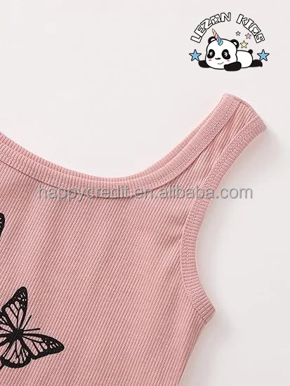 Customizable Hot Sale Butterfly Print Sleeveless Tank Top and Skirt Set 2 Piece Outfits for Girls - Product Image