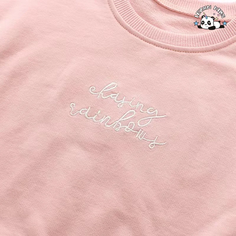 Customizable Hot Sale Spring 100% Cotton Casual Long Sleeve Letter Print Girls Clothing Sets for 2 to 14 Years Old - Product Image