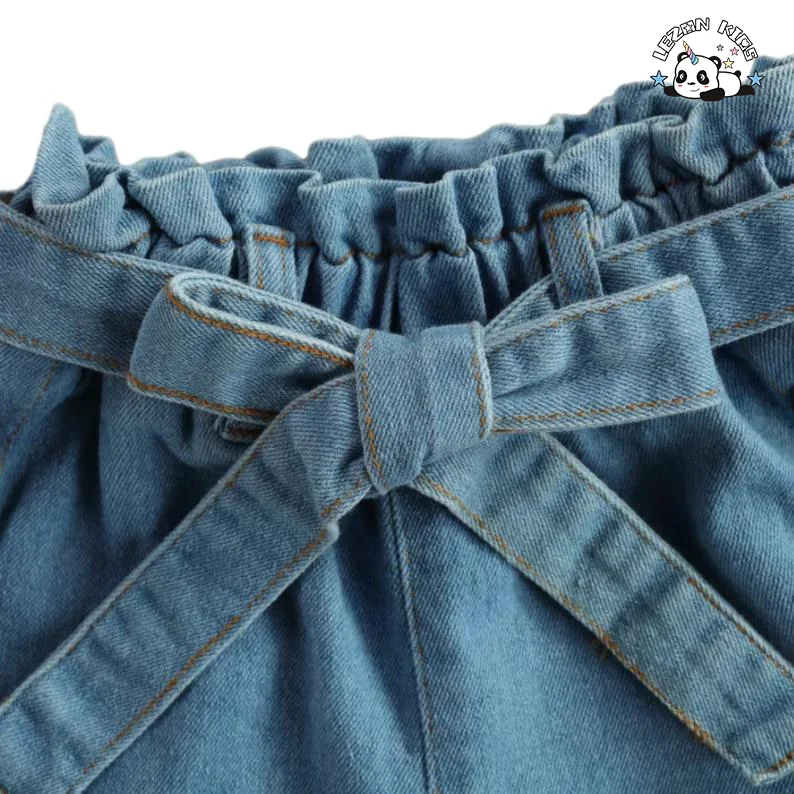 Customizable Latest Design Sleeveless Top Rainbow Printed Denim Short Set Girls Clothing Sets - Product Image