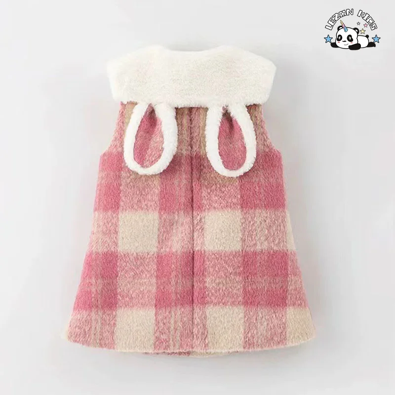 Customizable New Fashion Girls Winter Dress Set Pink Plaid 2PCS Baby Girl Clothing Sets Dress for Kids - Product Image