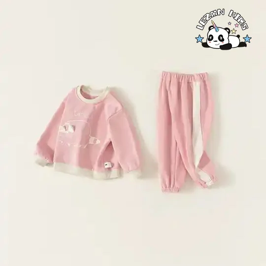 Customizable New Fashion Spring Cute Boutique Little Cat Print Little Girls Clothing Sets for 2 to 14 Years Old - Product Image