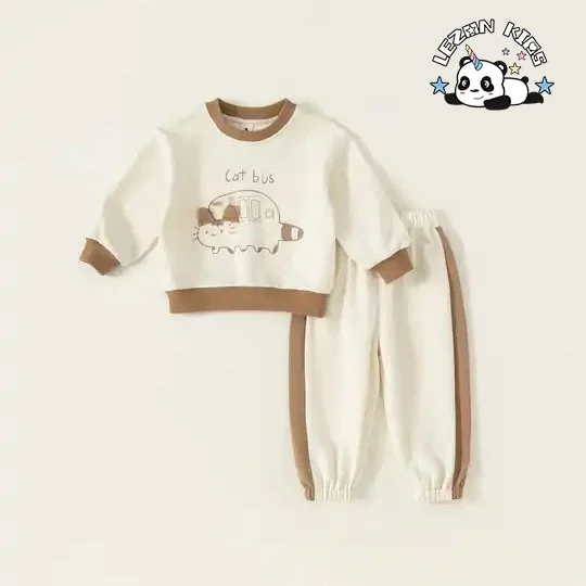 Customizable New Fashion Spring Cute Boutique Little Cat Print Little Girls Clothing Sets for 2 to 14 Years Old - Product Image