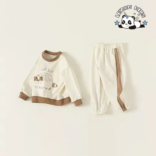 Customizable New Fashion Spring Cute Boutique Little Cat Print Little Girls Clothing Sets for 2 to 14 Years Old - Product Image