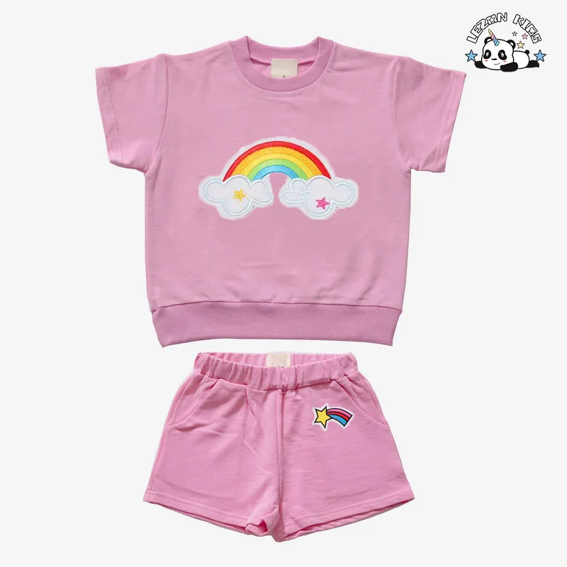 Customizable New Product Explosion Sweet Custom rainbow Patches Girls Clothing Sets for 2-14 Years Old