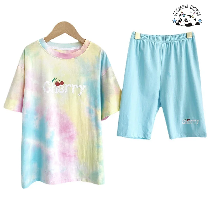 Customizable New Short Sleeve Tie Dyed Biker Sport Suit 2 Piece Kids Clothing Set for Summer