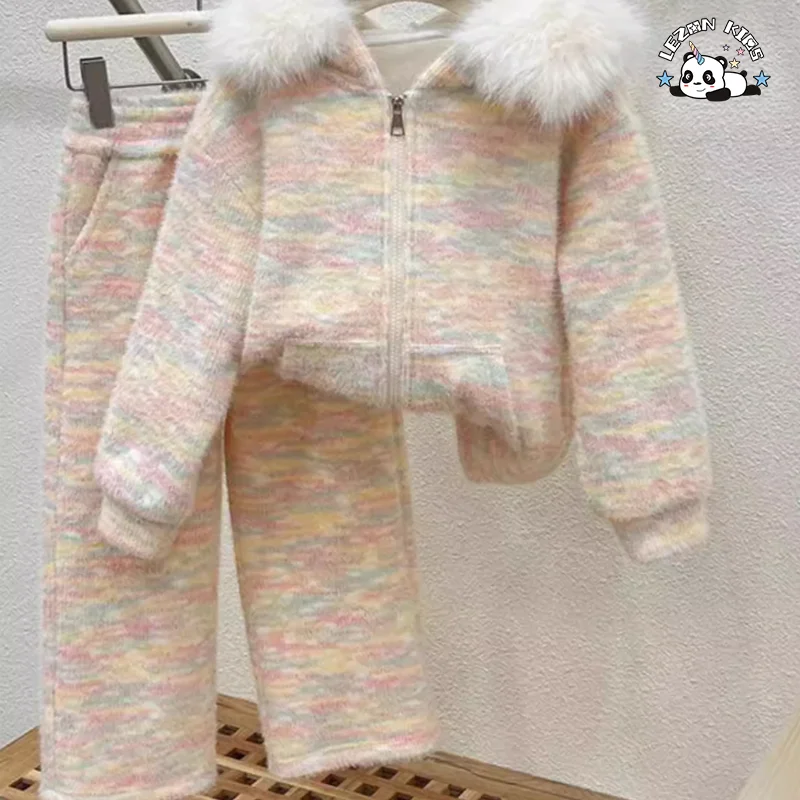 Customizable New Style Kids Autumn Winter Suit Velvet Thincked Fashion Jackets Pants Girls Set - Product Image