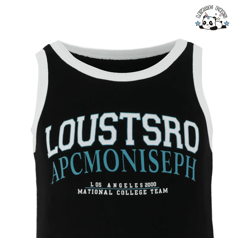 Customizable New Summer Children Girls Tank Top Embroidery Jean Set Hip Hop Girls Clothing Sets - Product Image