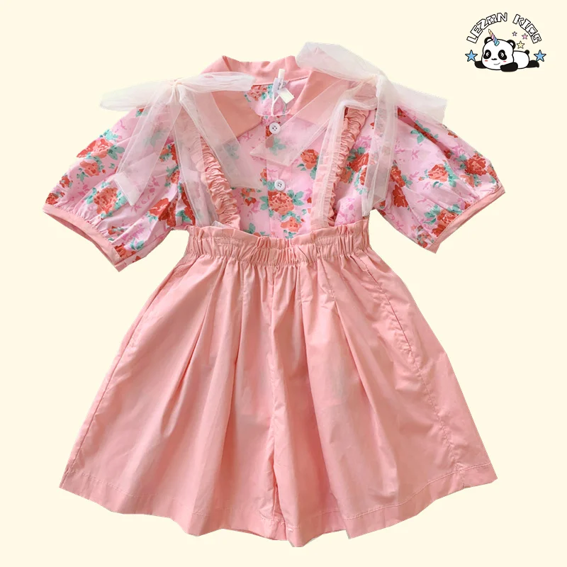 Customizable New Summer Floral Short Sleeve Cotton Children Little Girls Clothing Sets for Kids