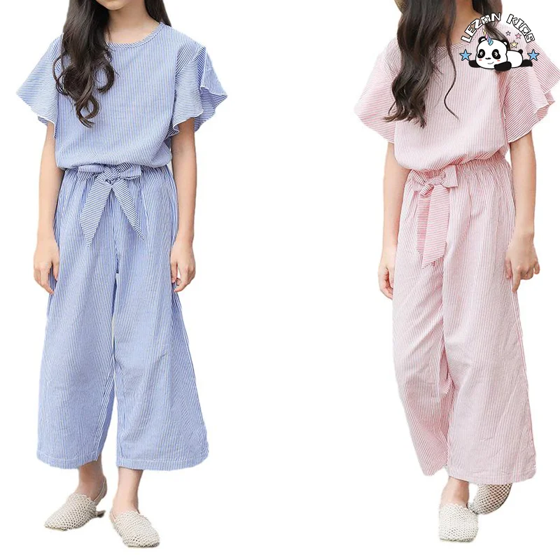 Customizable OEM Leisure Casual Girls Outfit Ruffle T Shirt Wide Leg Pant Girls Clothing Sets - Product Image