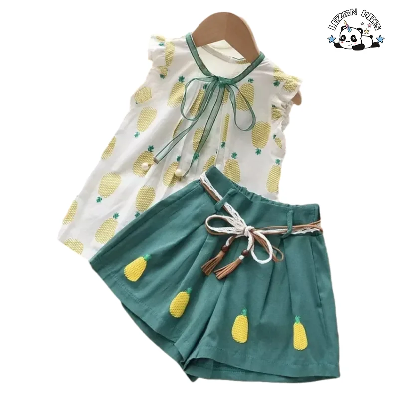 Customizable OEM Wholesale Little Girls Summer Outfits Floral Tank Top and Shorts 2 Pcs Clothes Set