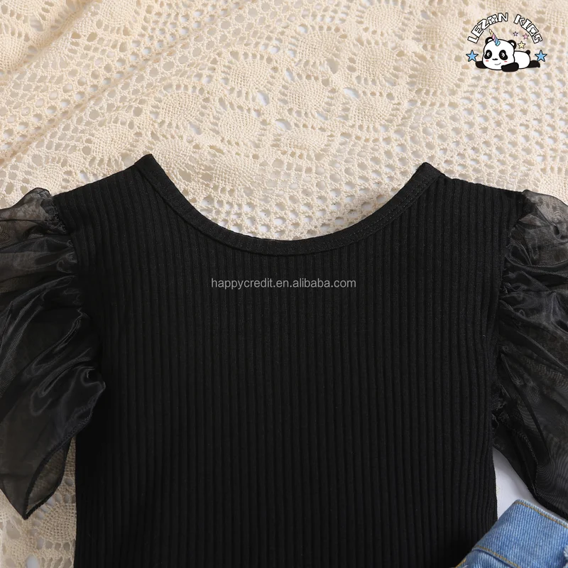 Customizable Ruffle T Shirt and Long Pant 2 Pieces Little Girls Summer Clothing Sets - Product Image