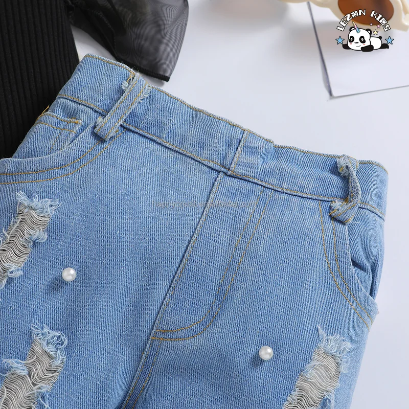 Customizable Ruffle T Shirt and Long Pant 2 Pieces Little Girls Summer Clothing Sets - Product Image