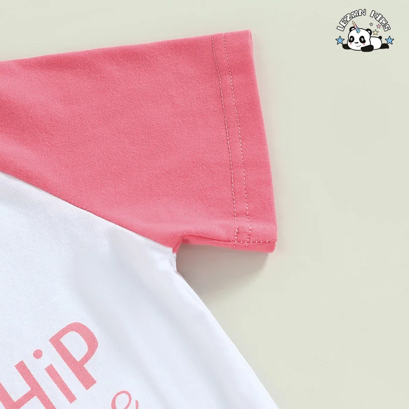 Conjunto de T-shirt de manga curta impressa com coelho de desenho animado e calças largas para meninas, estilo novo da primavera, roupa de Páscoa para meninas - Product Image