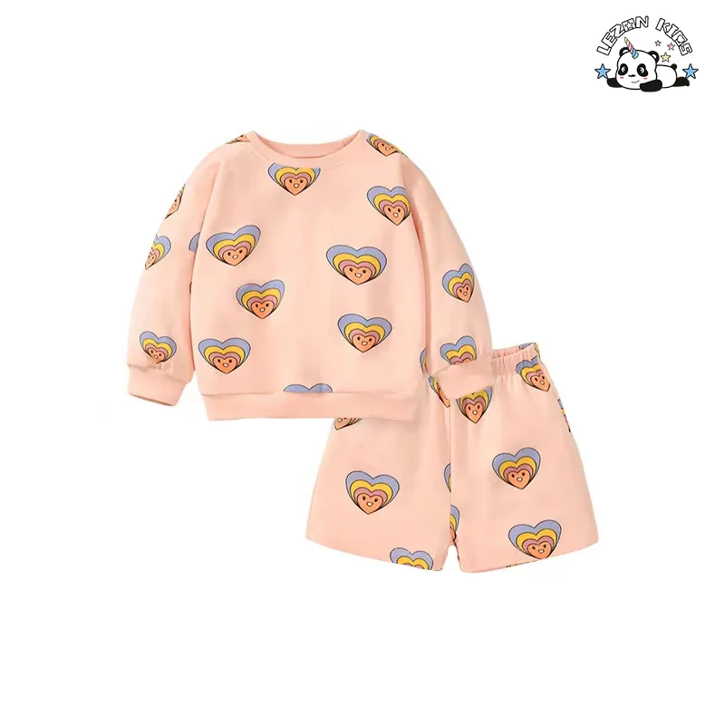 Customizable Spring Sport Casual Long Sleeve and Shorts Girls Clothing Sets for 11 Years Old