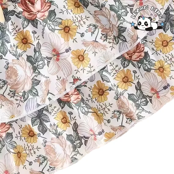 Conjunto de Roupas para Meninas com Parte Superior de Alças e Saia Tiered Floral para Festa de Verão Personalizável - Product Image