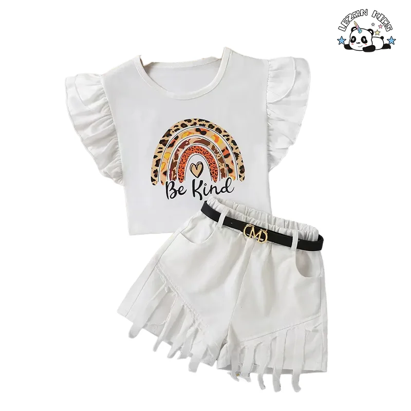Conjuntos de Roupas Personalizáveis para Meninas com Estampa de Letras Divertidas para o Verão para Meninas de 2 a 14 anos