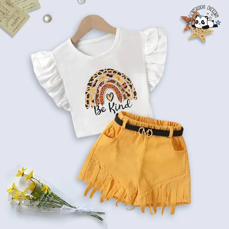 Customizable Summer Cute Letter Pattern Print Little Girls Boutique Girls Clothing Sets for 2-14T Kids - Product Image