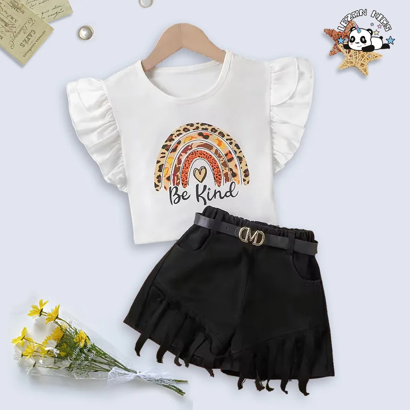 Customizable Summer Cute Letter Pattern Print Little Girls Boutique Girls Clothing Sets for 2-14T Kids - Product Image