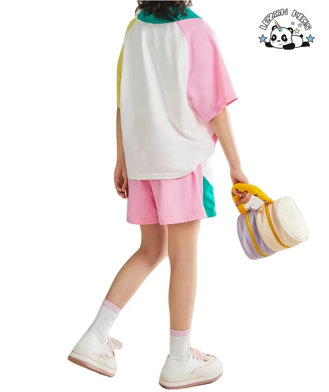Customizable Summer Fashionable Girls' Short Sleeve T-shirt Set Casual Shorts Children's Sports Two Piece Set - Product Image
