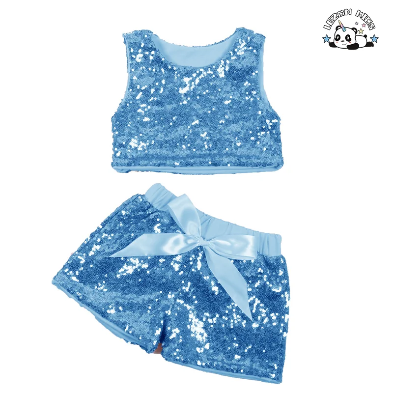 Customizable Summer Girl's Sleeveless Sequins Tank Top Shorts Fashion Two Piece Top Shorts Suits - Product Image