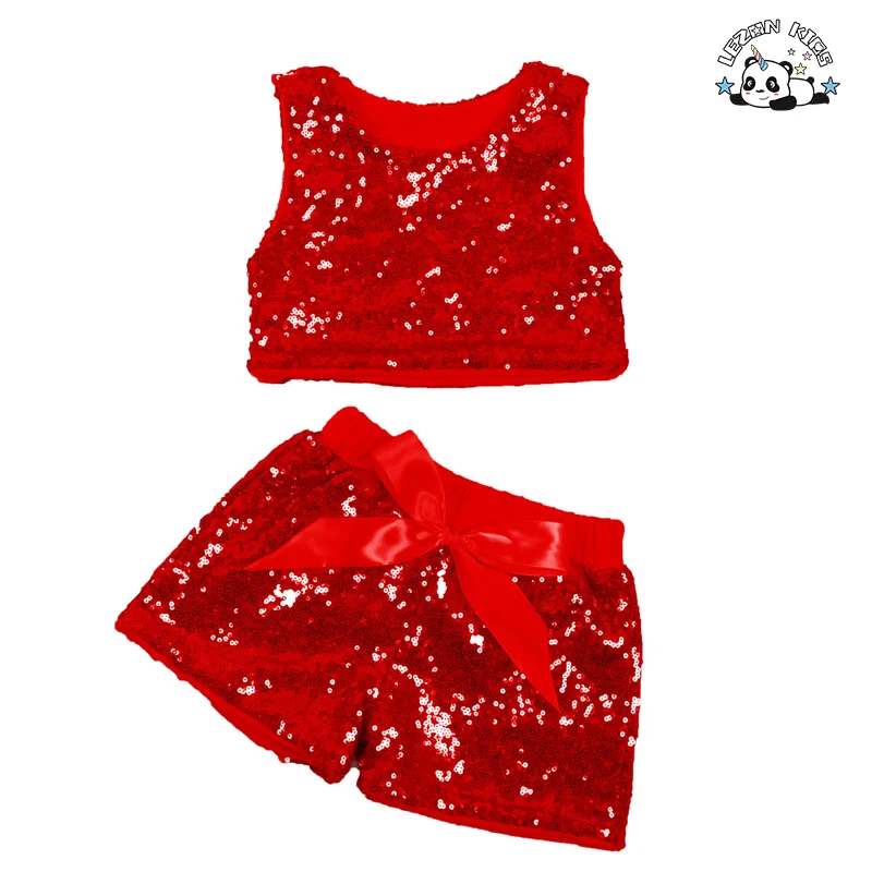 Customizable Summer Girl's Sleeveless Sequins Tank Top Shorts Fashion Two Piece Top Shorts Suits - Product Image