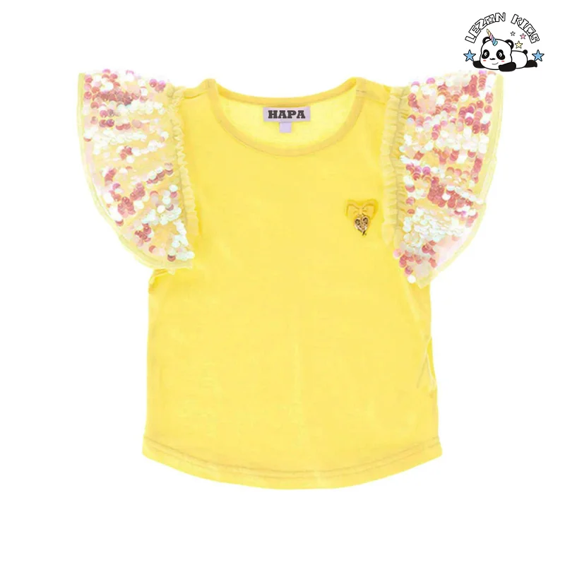 Customizable Summer Girls Clothing Outfit Short Sequin Ruffle Sleeve T Shirt Shorts Girls Clothing Sets - Product Image