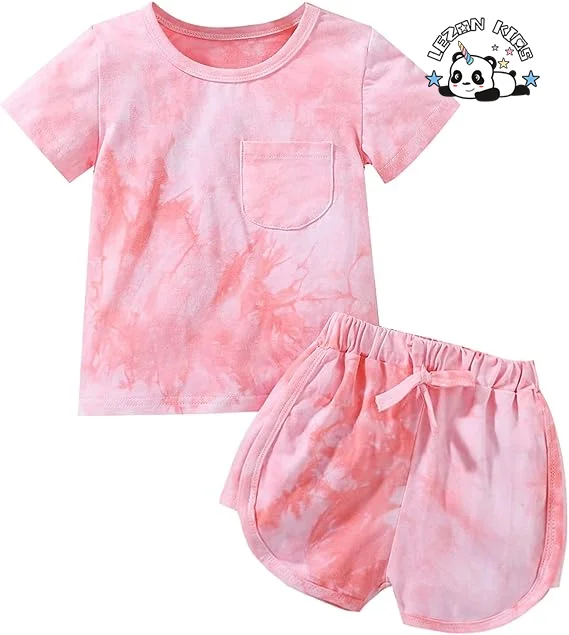 Conjunto de Roupas Personalizáveis para Meninas de 2 Peças - Camiseta Tie-Dye de Manga Curta e Calção para o Verão