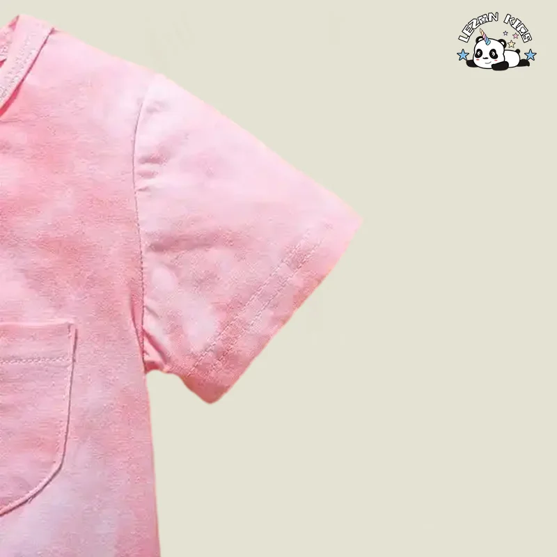 Conjunto de Roupas Personalizáveis para Meninas de 2 Peças - Camiseta Tie-Dye de Manga Curta e Calção para o Verão - Product Image