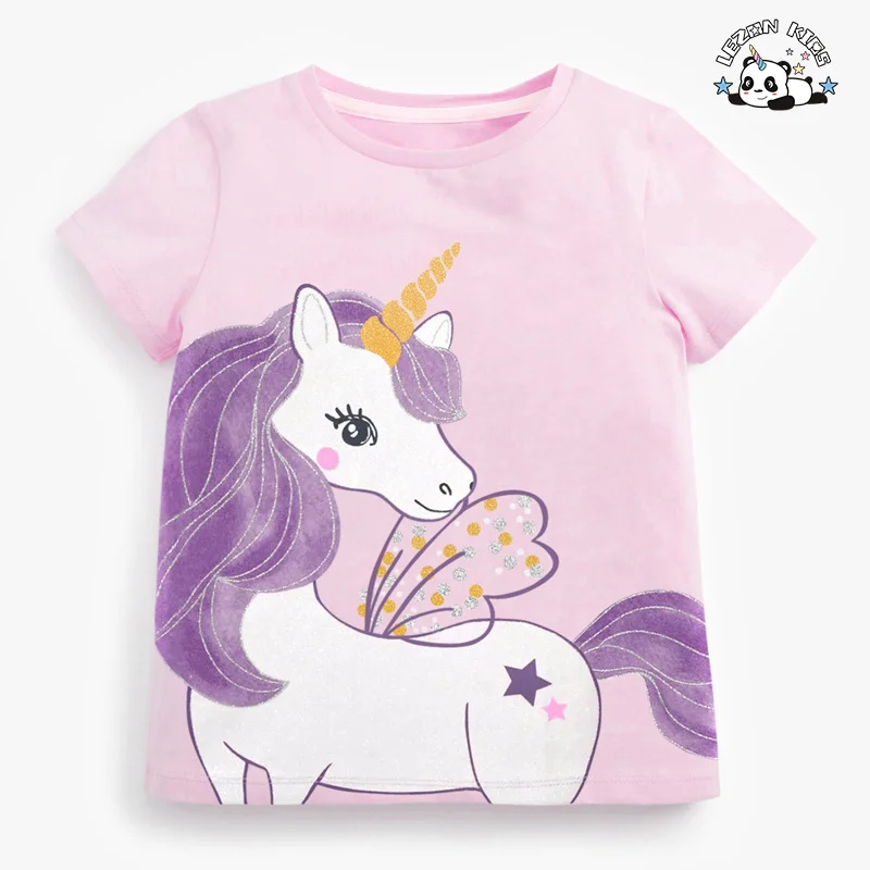 Customizable Summer Kids Girl Sweet Purple Unicorn Print Baby Girls Clothing Sets - Product Image