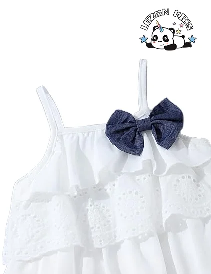 Conjunto de Roupas de Verão Personalizável para Meninas Recém-Nascidas com Camisola de Babado e Shorts Casuais com Pontos - Product Image