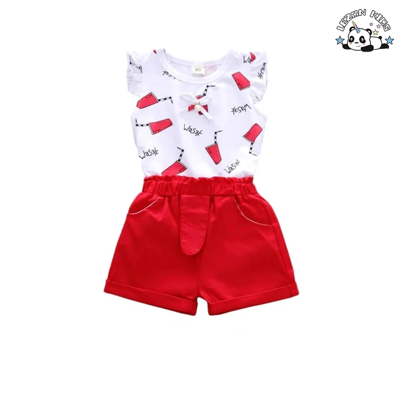 Camiseta de Verão Personalizável Roupas Conjuntos de Roupas de Menina Mangas de Borboleta Conjuntos de Roupas de Verão para Meninas Crianças