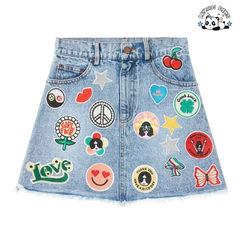 Customizable Teenage Suit Skirt and Denim Jacket Boutique Girl Kids Clothing Sets - Product Image