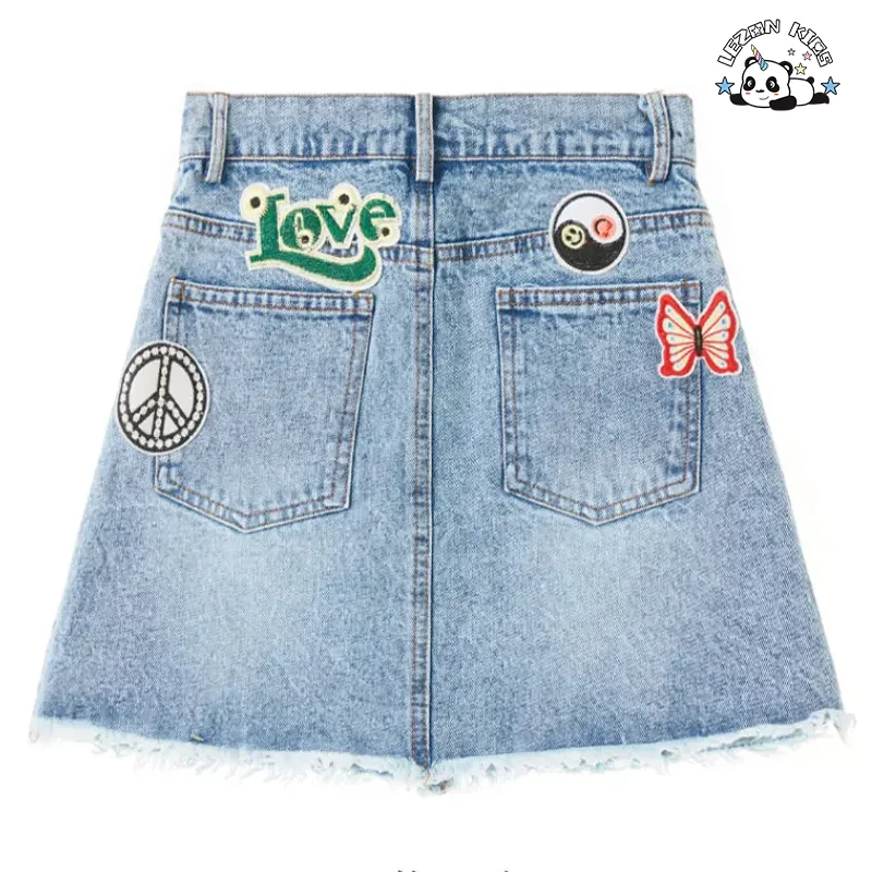 Customizable Teenage Suit Skirt and Denim Jacket Boutique Girl Kids Clothing Sets - Product Image