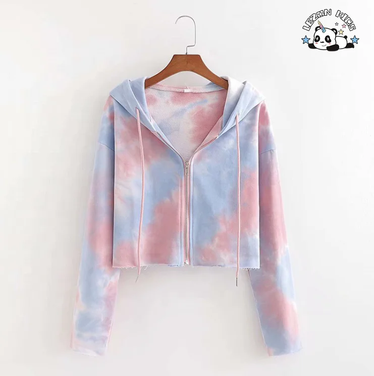 Customizable Tie-Dye Hoodie Joggers Tracksuit Kids Floral Pattern Fleece Soft Clothes - Product Image